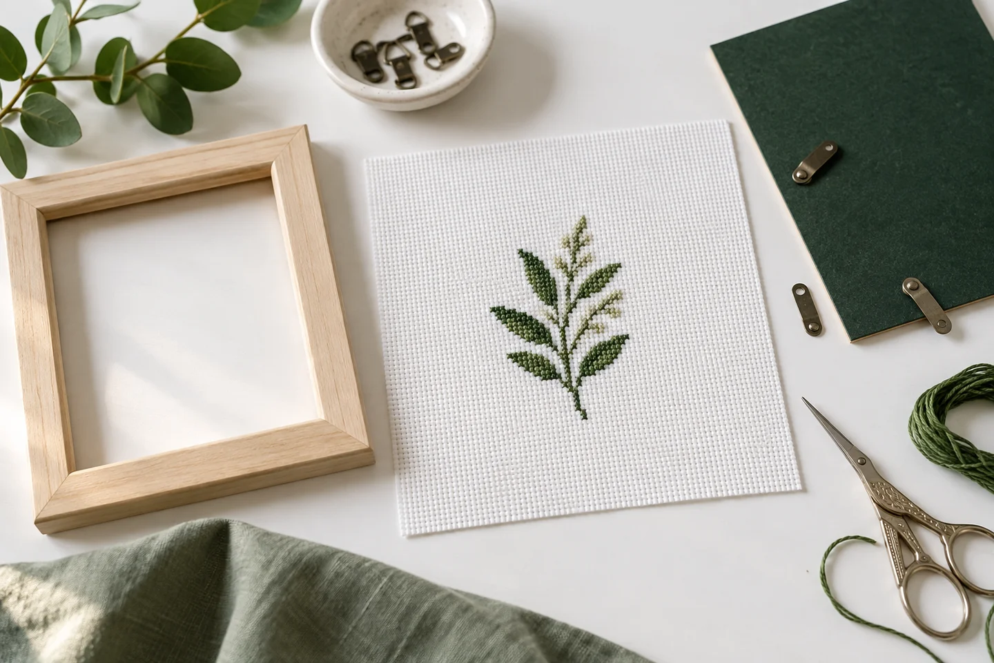 An embroidered piece with visible fabric margins prepared for framing