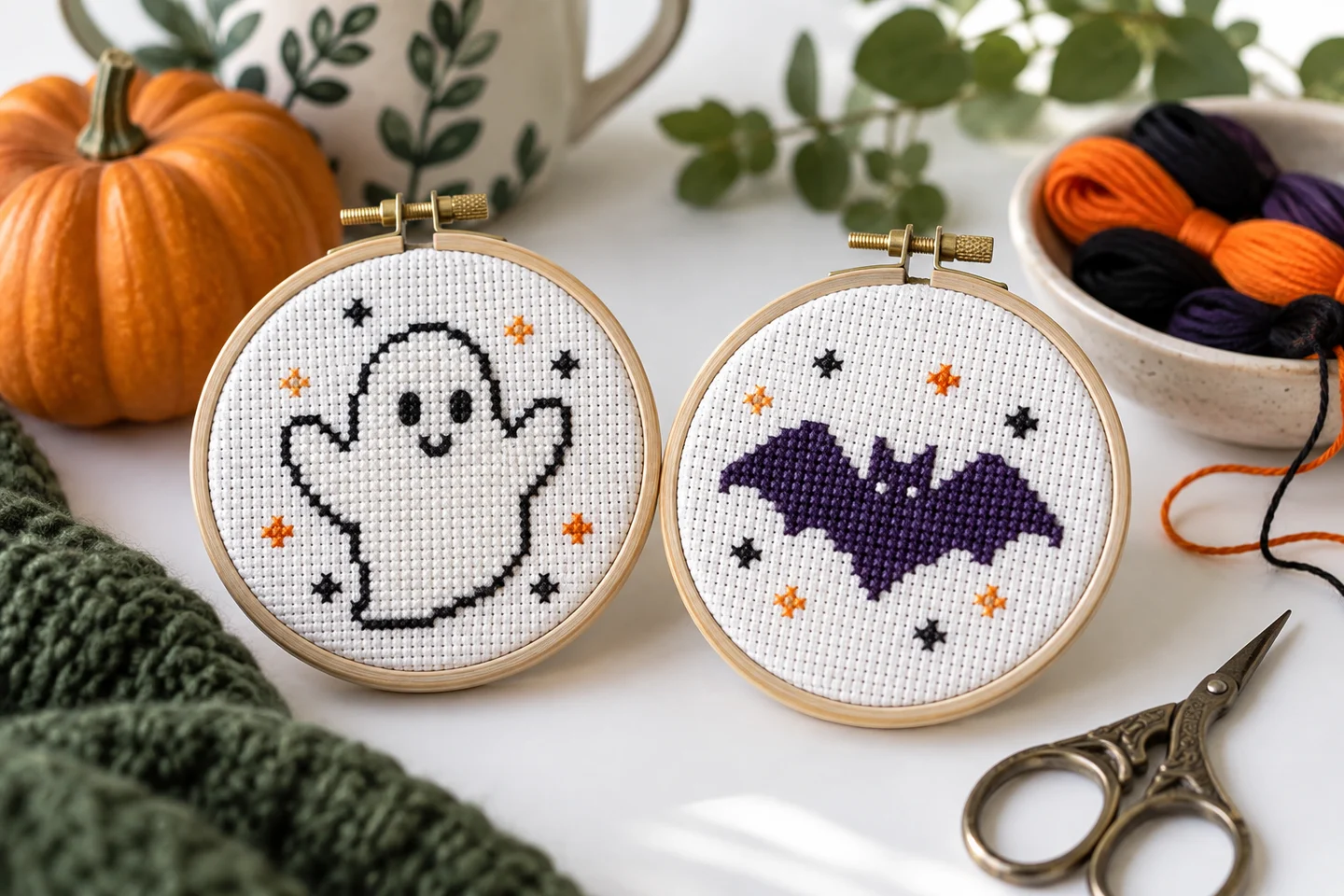 Halloween stitching motifs with autumn craft materials
