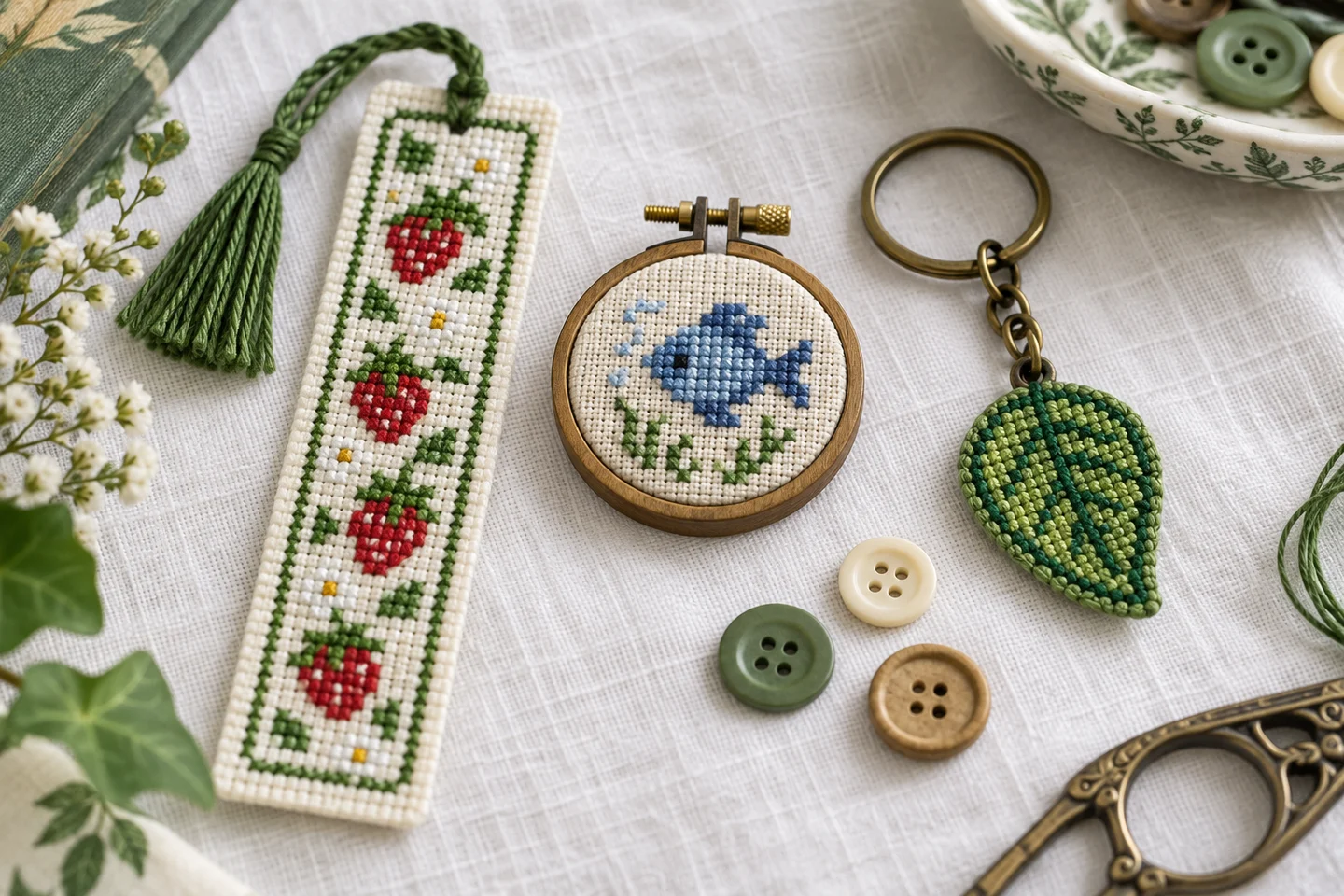 Miniature stitching projects and small embroidery hoops