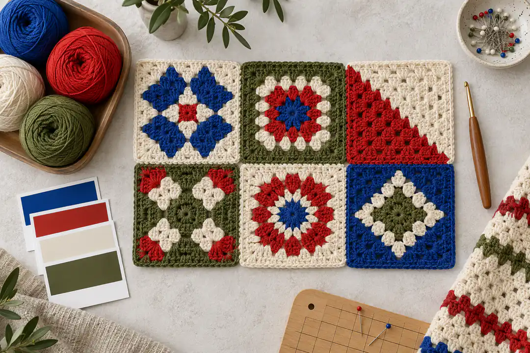Contemporary granny square color and layout planning board